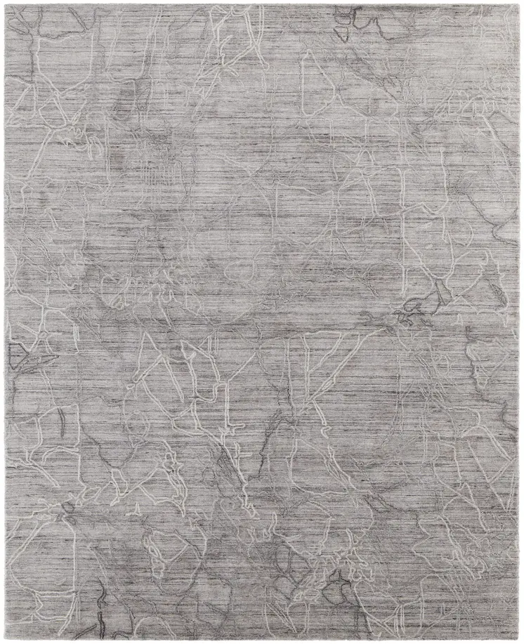 10' X 14' Gray and Ivory Abstract Hand Woven Worn Faded Area Rug