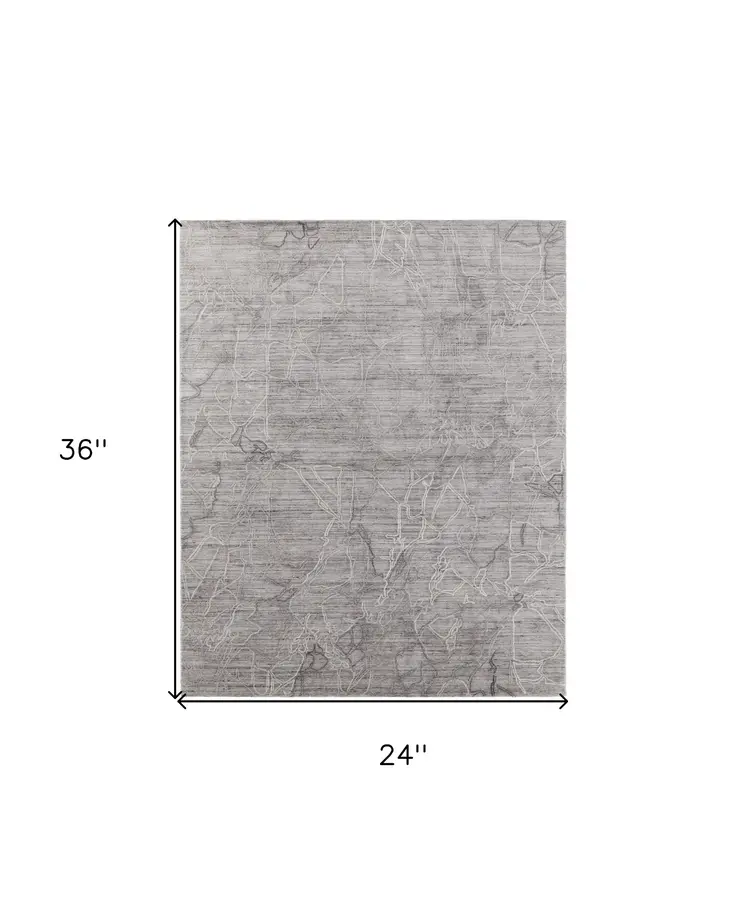 2' X 3' Gray and Ivory Abstract Hand Woven Worn Faded Area Rug