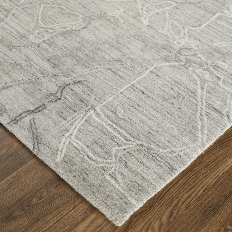 2' X 3' Gray and Ivory Abstract Hand Woven Worn Faded Area Rug