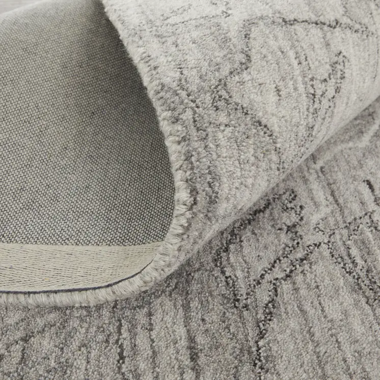 2' X 3' Gray and Ivory Abstract Hand Woven Worn Faded Area Rug
