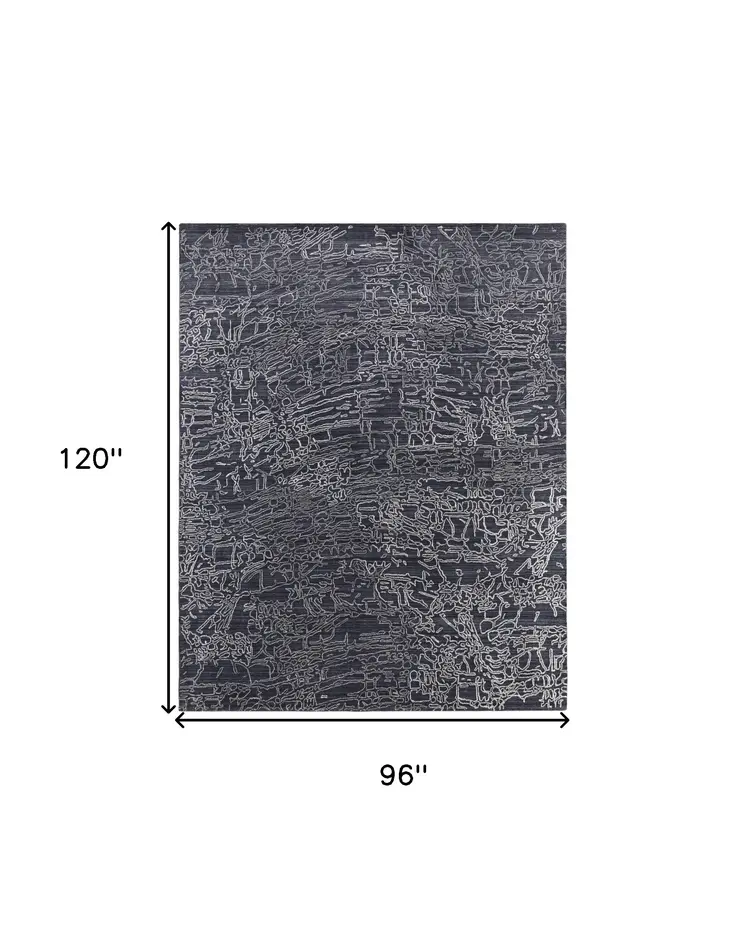 8' X 10' Black Gray and Ivory Abstract Hand Woven Area Rug