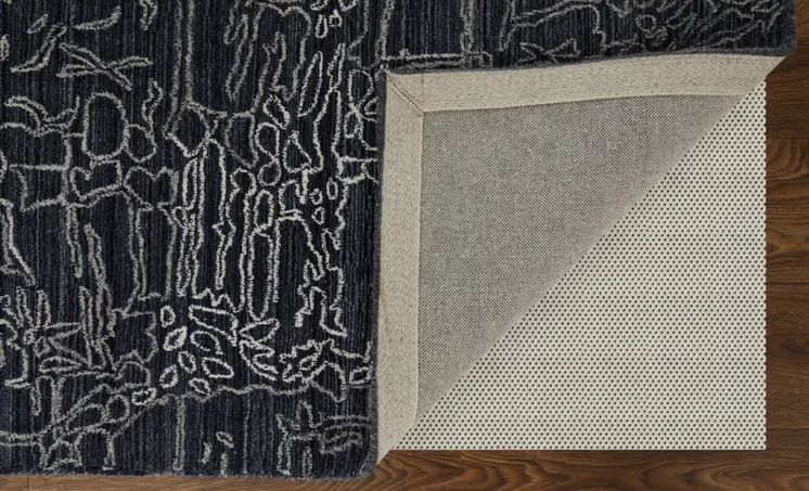 8' X 10' Black Gray and Ivory Abstract Hand Woven Area Rug