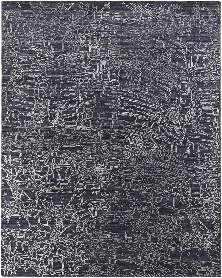 9' X 12' Black Gray and Ivory Abstract Hand Woven Area Rug