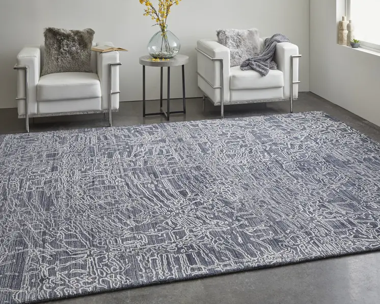 2' X 3' Black Gray and Ivory Abstract Hand Woven Area Rug