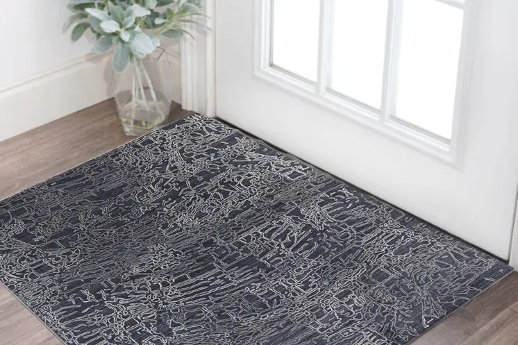 2' X 3' Black Gray and Ivory Abstract Hand Woven Area Rug