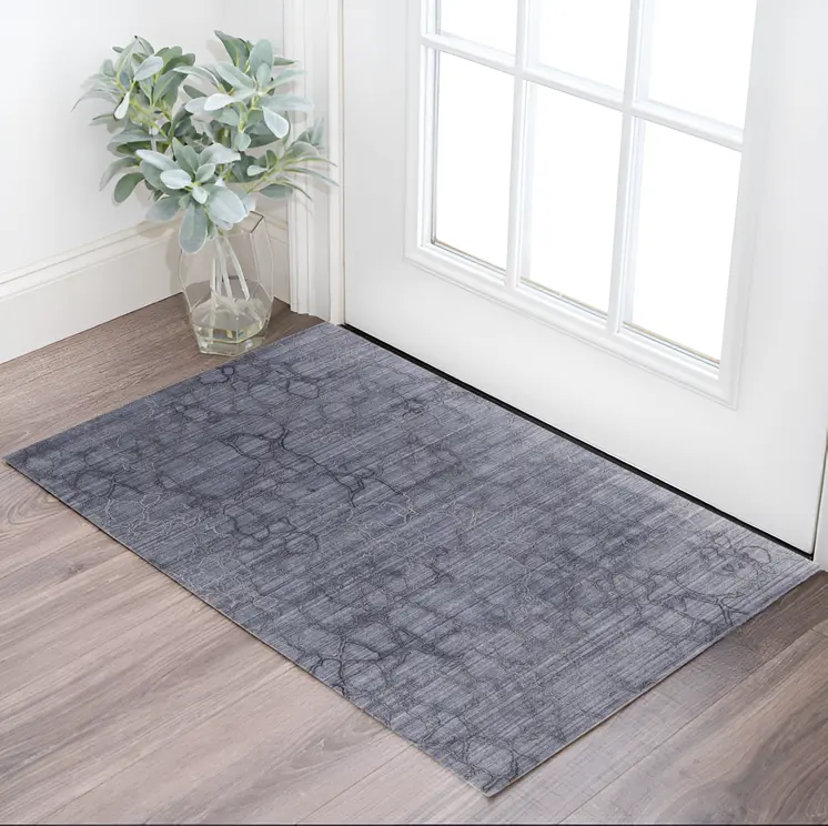 2' X 3' Gray and Blue Abstract Hand Woven Area Rug