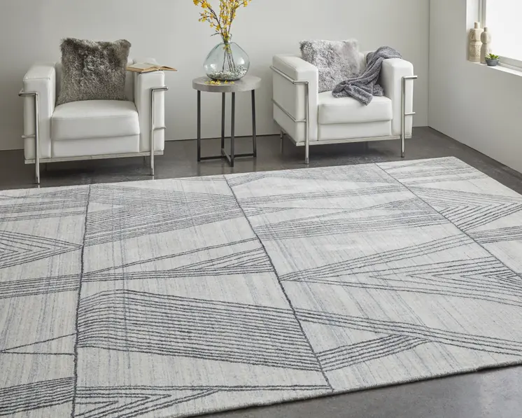 2' X 3' Black and Ivory Abstract Hand Woven Area Rug