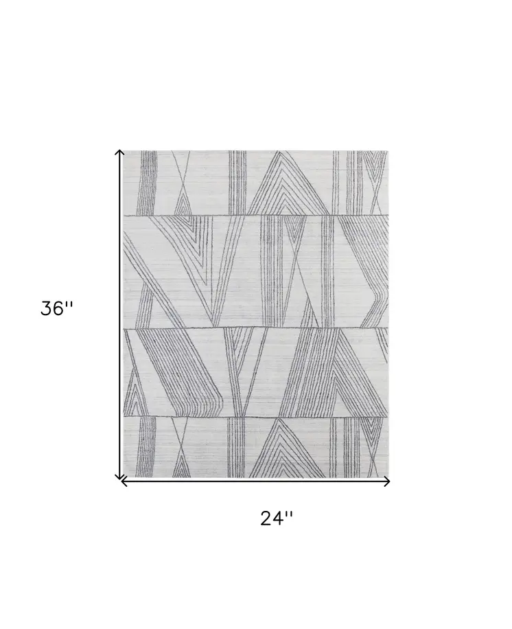 2' X 3' Black and Ivory Abstract Hand Woven Area Rug