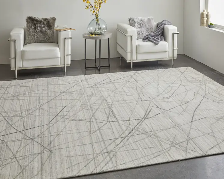 2' X 3' Gray and Ivory Abstract Hand Woven Area Rug