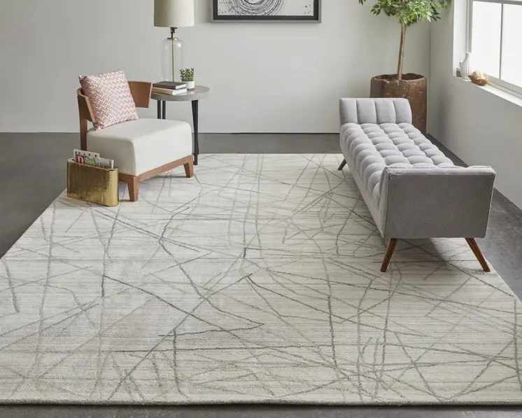 2' X 3' Gray and Ivory Abstract Hand Woven Area Rug