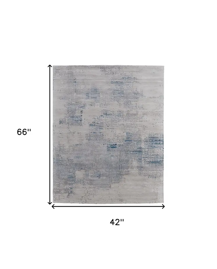 4' X 6' Gray Taupe and Blue Abstract Hand Tufted Area Rug