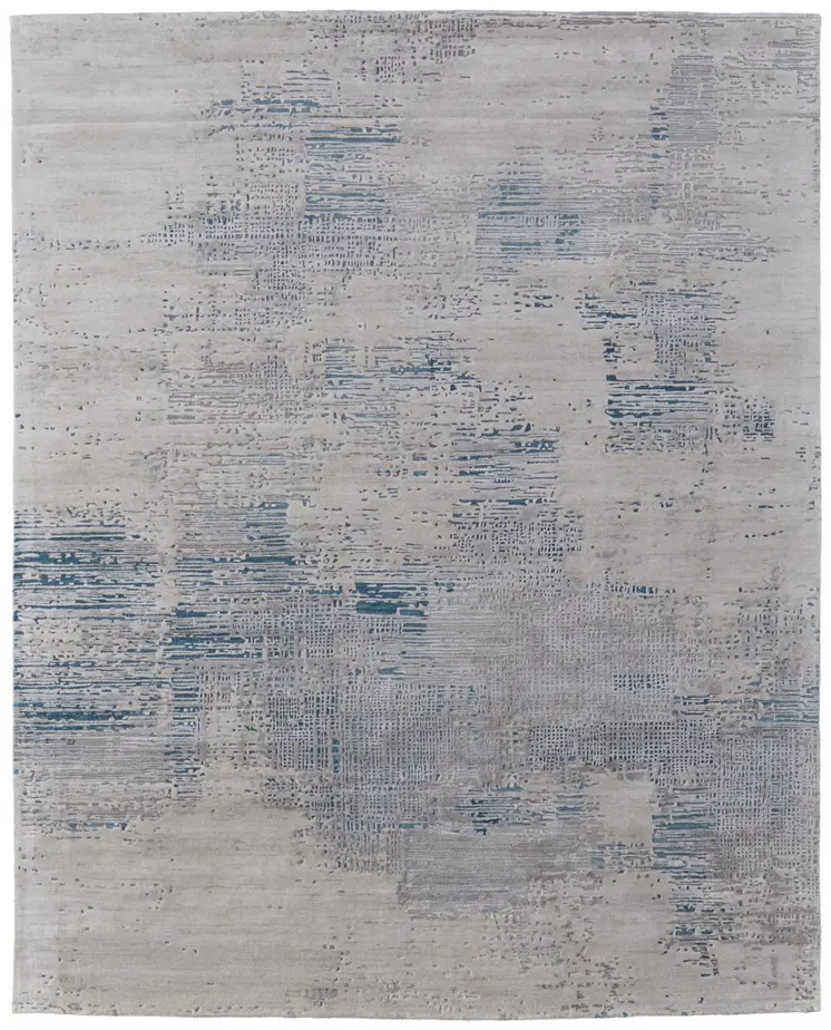 8' X 10' Gray Taupe and Blue Abstract Hand Tufted Area Rug
