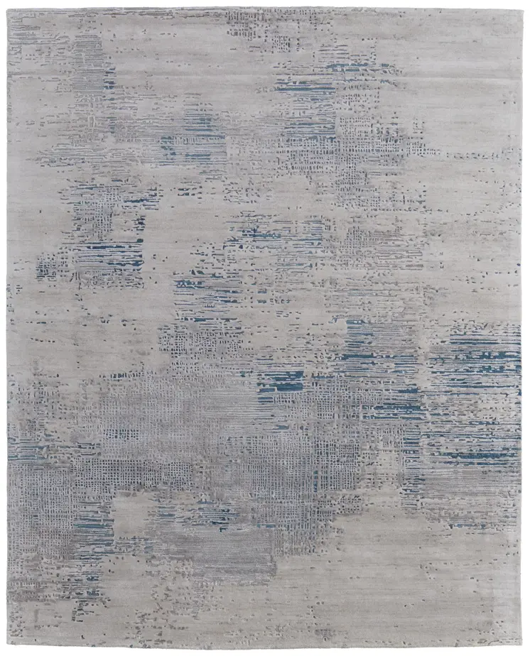 8' X 10' Gray Taupe and Blue Abstract Hand Tufted Area Rug