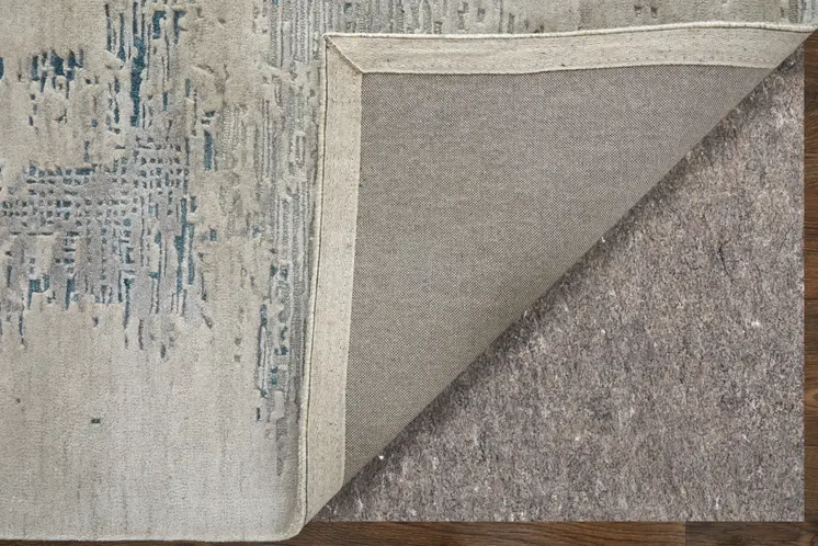 8' X 10' Gray Taupe and Blue Abstract Hand Tufted Area Rug