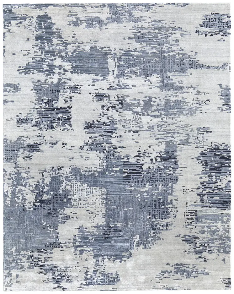 8' X 10' Gray Taupe and Blue Abstract Hand Tufted Area Rug