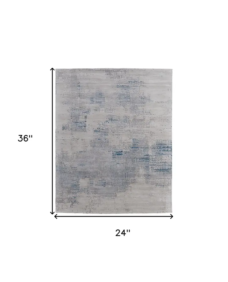 2' X 3' Gray Taupe and Blue Abstract Hand Tufted Area Rug