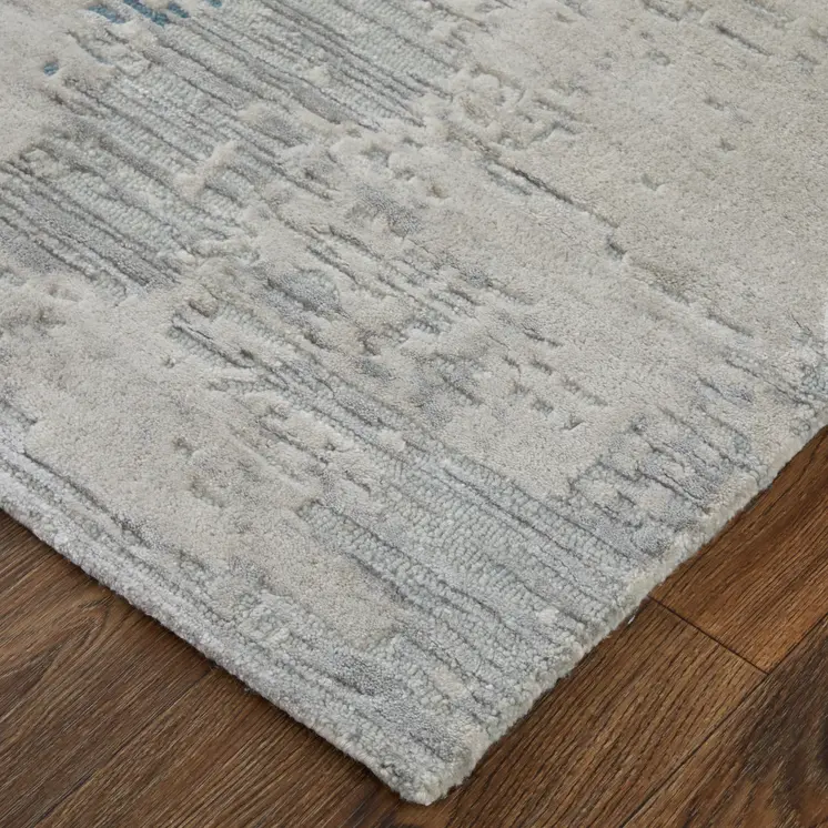 2' X 3' Gray Taupe and Blue Abstract Hand Tufted Area Rug