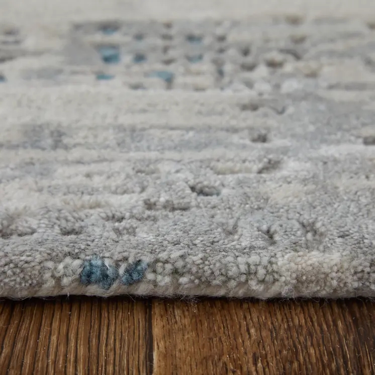 2' X 3' Gray Taupe and Blue Abstract Hand Tufted Area Rug
