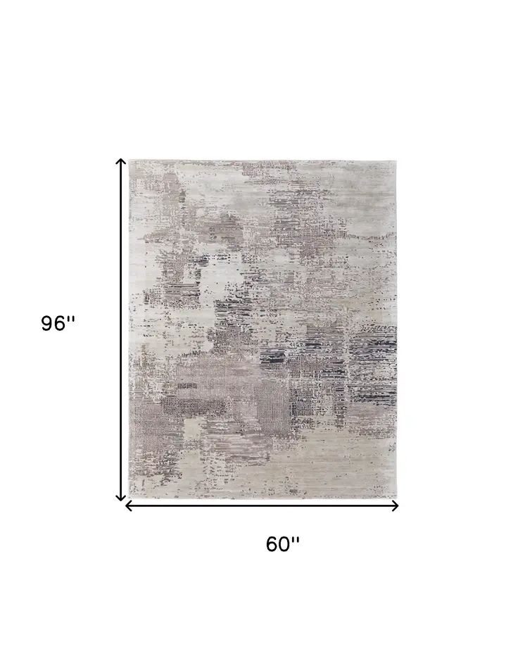 5' X 8' Brown Black and Tan Abstract Hand Tufted Area Rug