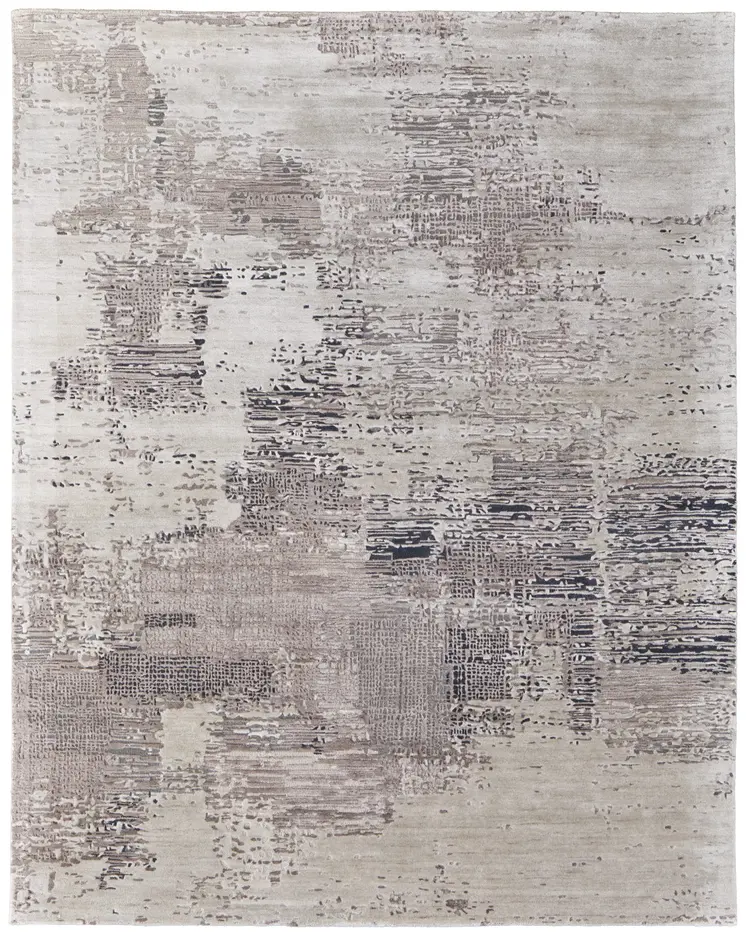 9' X 12' Brown Black and Tan Abstract Hand Tufted Area Rug