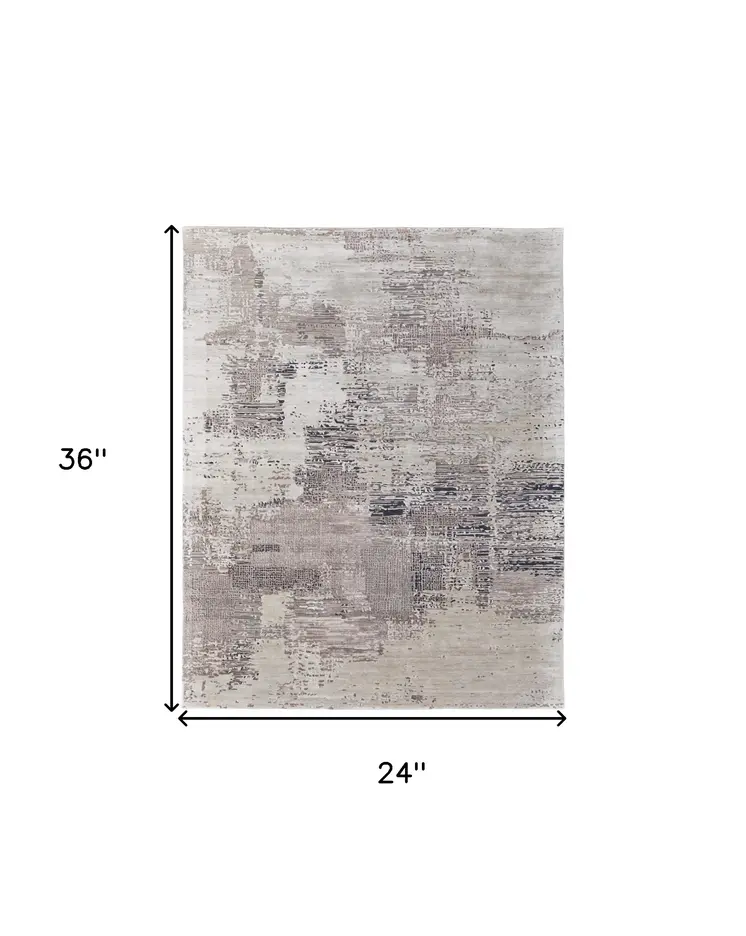 2' X 3' Brown Black and Tan Abstract Hand Tufted Area Rug