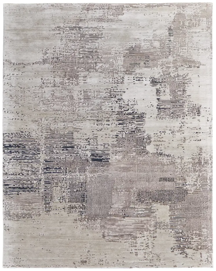 2' X 3' Brown Black and Tan Abstract Hand Tufted Area Rug