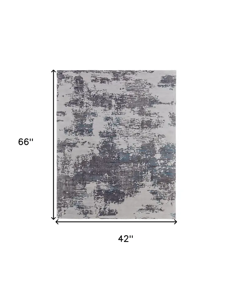 4' X 6' Ivory Brown and Blue Abstract Hand Tufted Area Rug