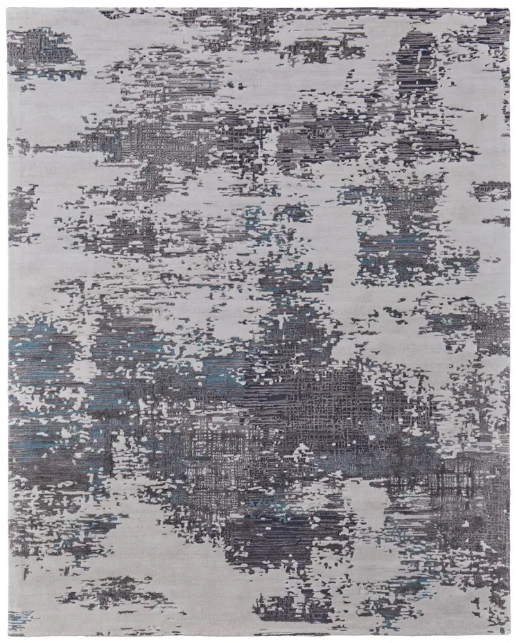 4' X 6' Ivory Brown and Blue Abstract Hand Tufted Area Rug
