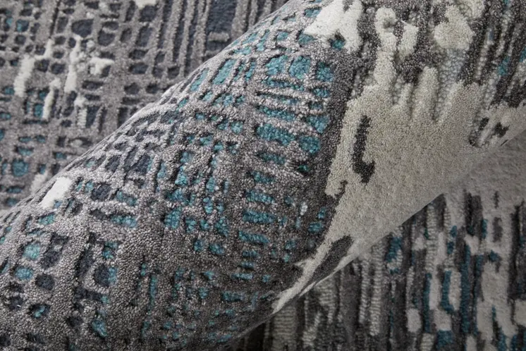 5' X 8' Ivory Brown and Blue Abstract Hand Tufted Area Rug