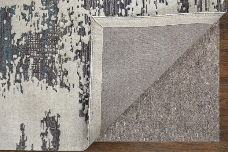 5' X 8' Ivory Brown and Blue Abstract Hand Tufted Area Rug