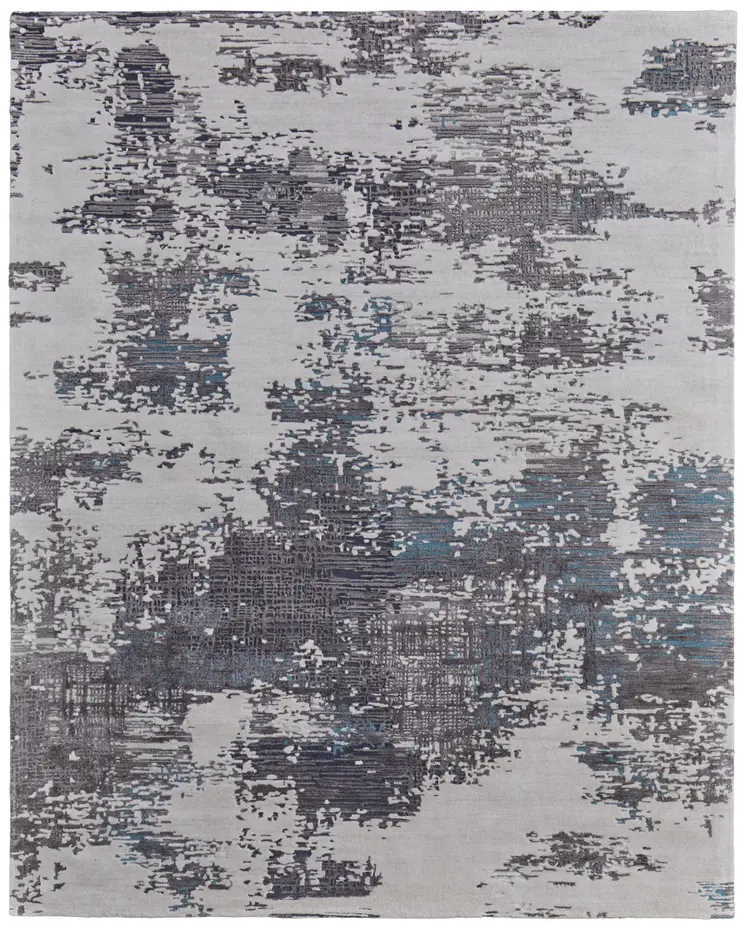 10' X 14' Ivory Brown and Blue Abstract Hand Tufted Area Rug