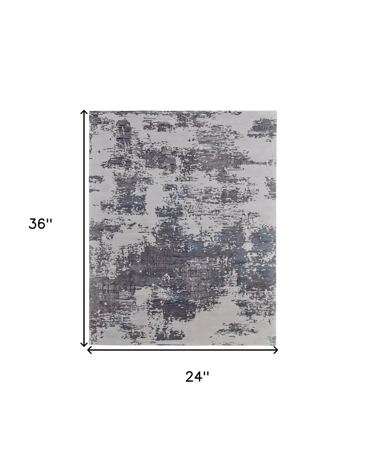 2' X 3' Ivory Brown and Blue Abstract Hand Tufted Area Rug