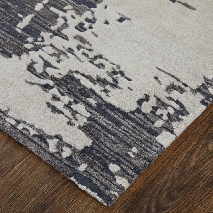 2' X 3' Ivory Brown and Blue Abstract Hand Tufted Area Rug