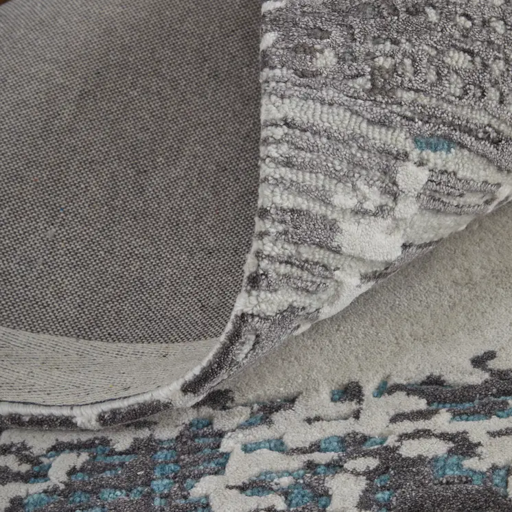 2' X 3' Ivory Brown and Blue Abstract Hand Tufted Area Rug