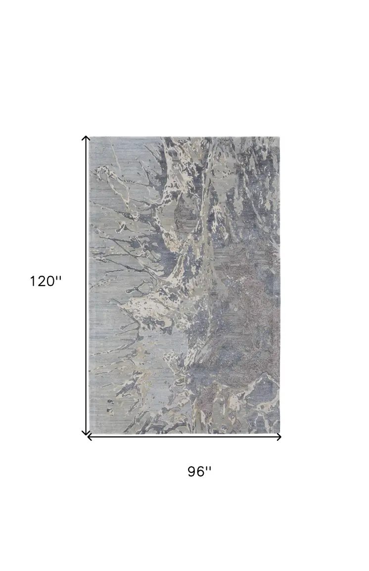 8' X 10' Ivory Taupe and Green Abstract Hand Tufted Worn Faded Area Rug