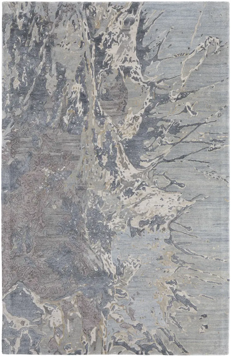 2' X 3' Ivory Taupe and Green Abstract Hand Tufted Worn Faded Area Rug