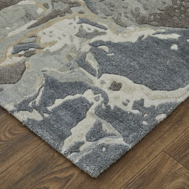 2' X 3' Ivory Taupe and Green Abstract Hand Tufted Worn Faded Area Rug