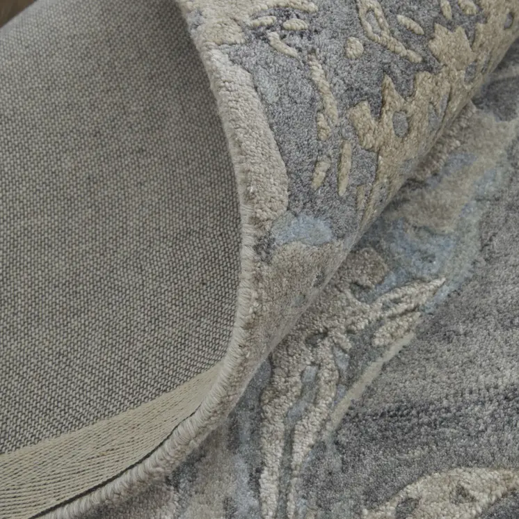 2' X 3' Gray Tan and Green Abstract Hand Tufted Worn Faded Area Rug
