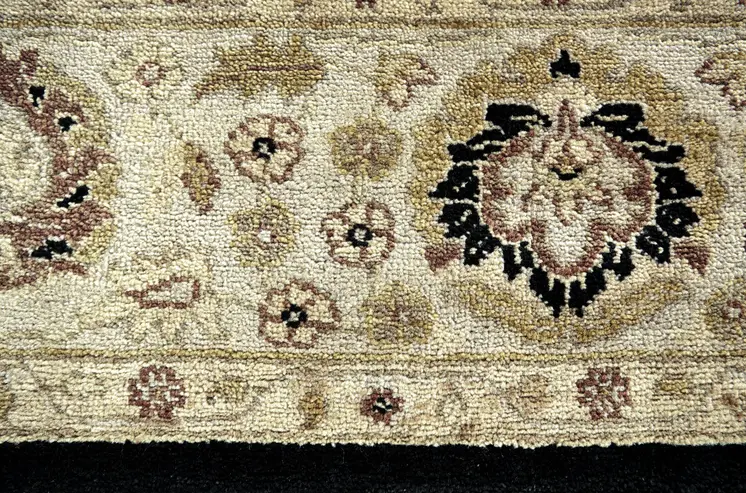 8' Black Brown and Gold Wool Oriental Hand Knotted Round Rug