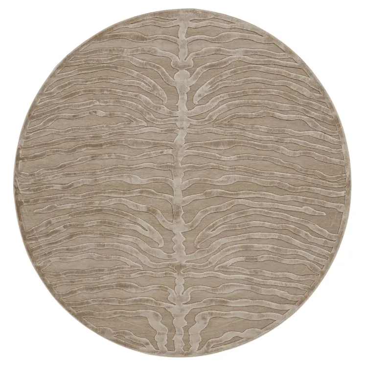 8' Tan and Ivory Animal Print Power Loom Round Rug