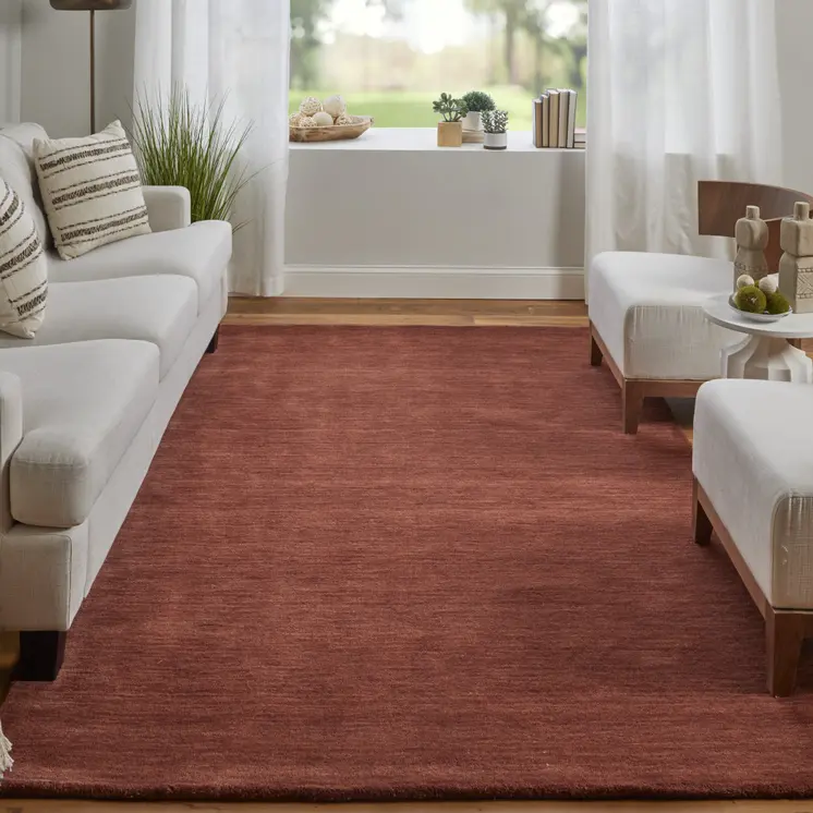 8' Orange Wool Hand Woven Round Rug