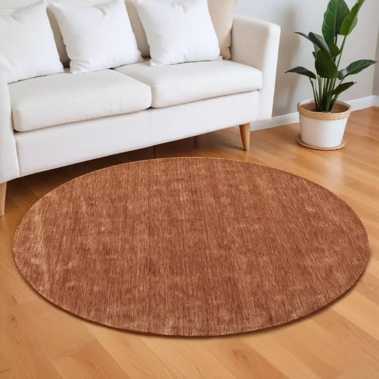 8' Orange Wool Hand Woven Round Rug