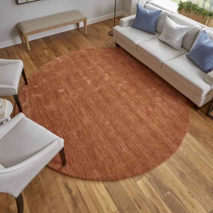 8' Orange Wool Hand Woven Round Rug