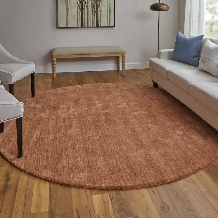 8' Orange Wool Hand Woven Round Rug