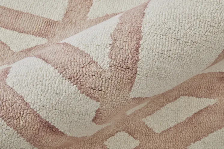 10' Pink and Ivory Wool Geometric Hand Tufted Round Rug