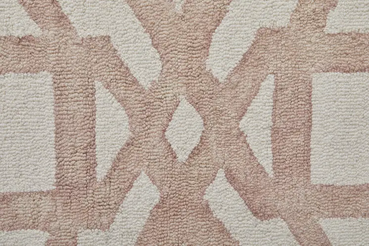 10' Pink and Ivory Wool Geometric Hand Tufted Round Rug