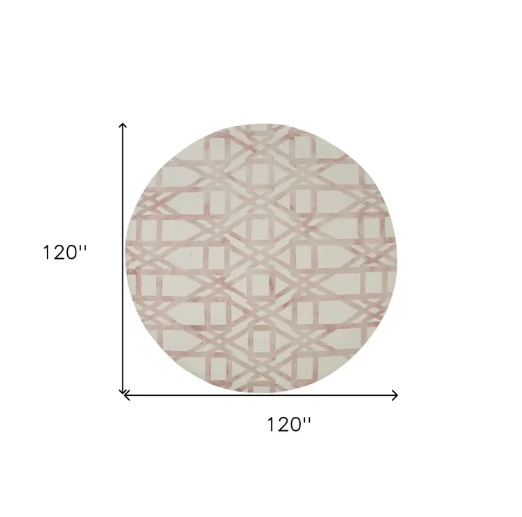 10' Pink and Ivory Wool Geometric Hand Tufted Round Rug