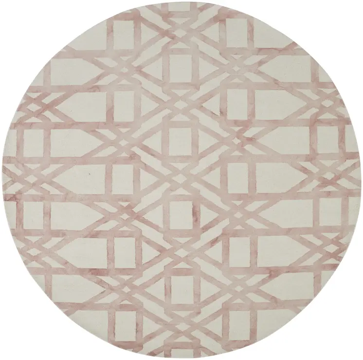 10' Pink and Ivory Wool Geometric Hand Tufted Round Rug
