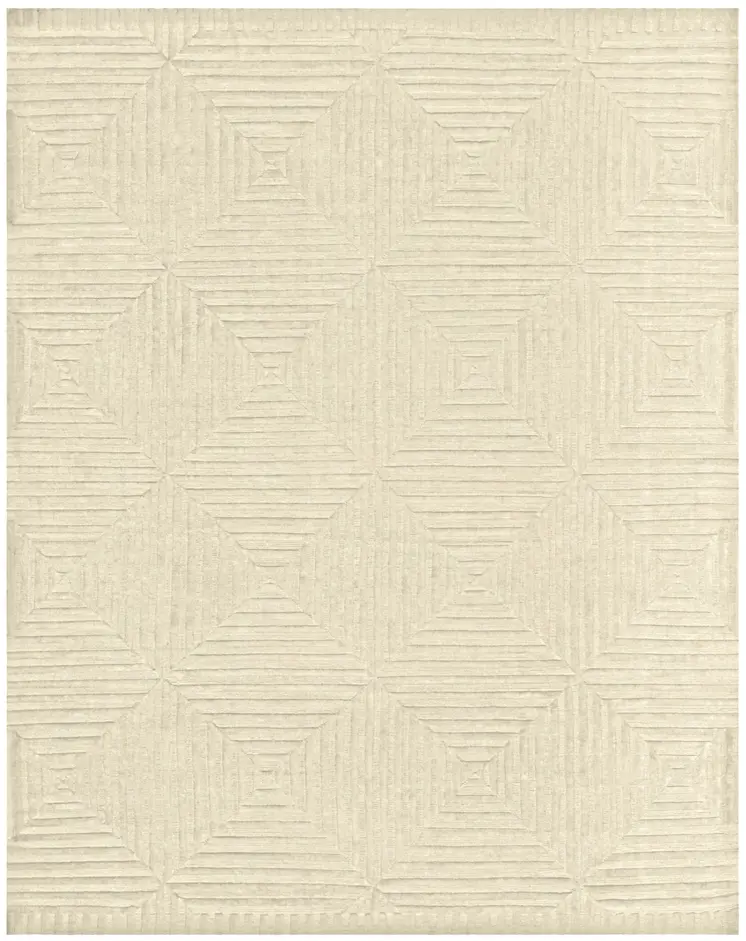 2' X 3' Ivory Wool Geometric Hand Knotted Area Rug