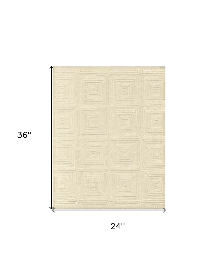 2' X 3' Ivory Wool Geometric Hand Knotted Area Rug